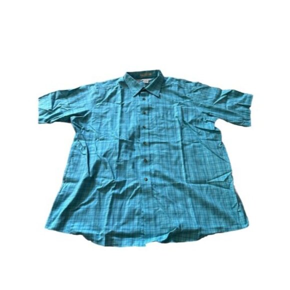 LL Bean Shirt Mens XXL Regular Blue Plaid 100% Cotton Button Up Short Sleeves - Picture 1 of 10
